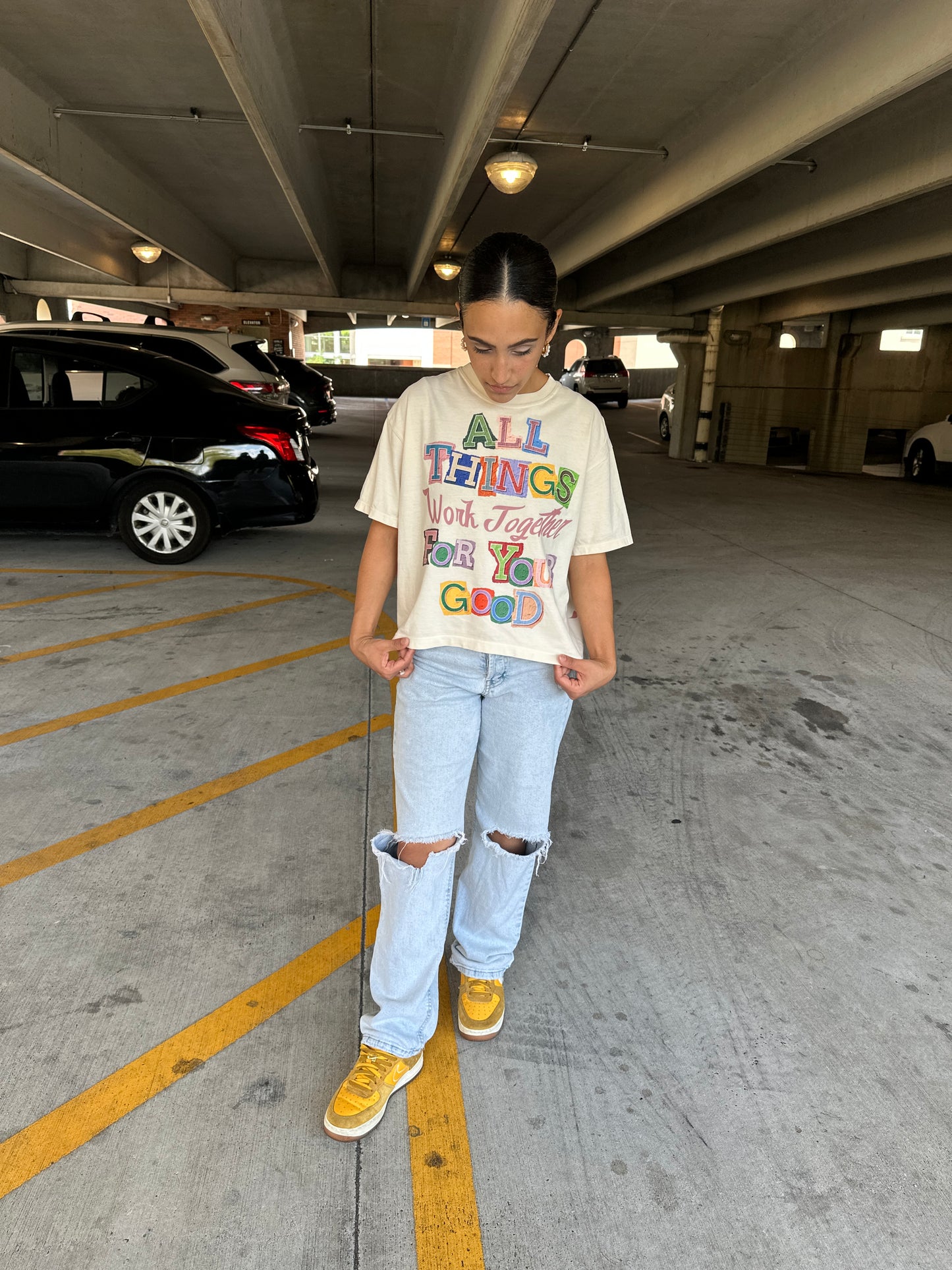 All Things Work Together” Cropped Tee – Romans 8:28 | ABCD (All Because Christ Died)