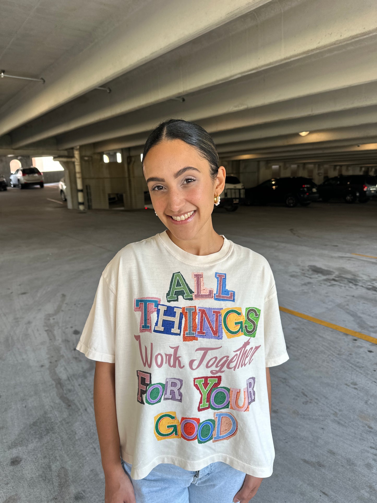 All Things Work Together” Cropped Tee – Romans 8:28 | ABCD (All Because Christ Died)