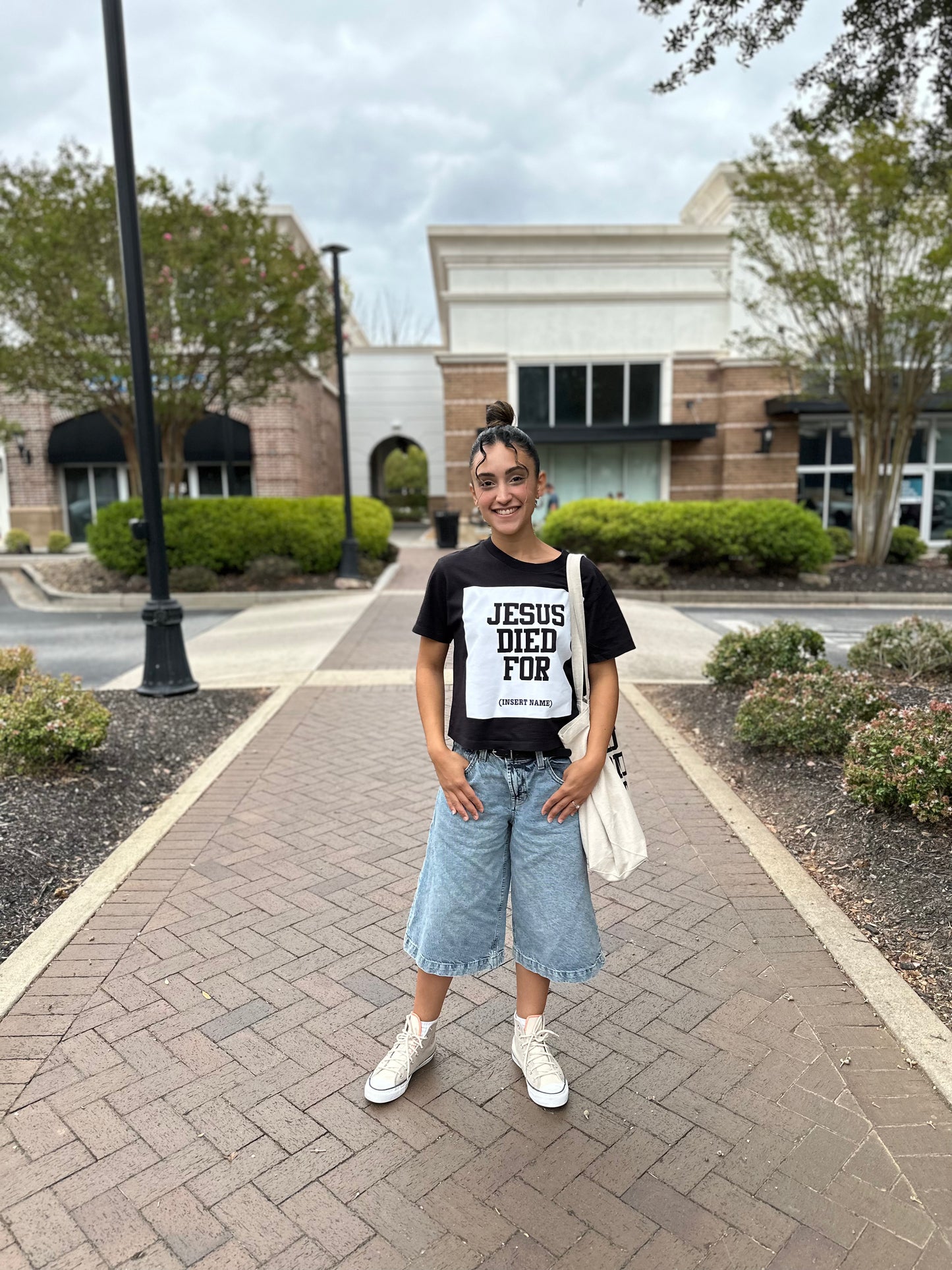Jesus Died For [ Insert Name] – Cropped Christian Tee (Boxy Fit) WMNS